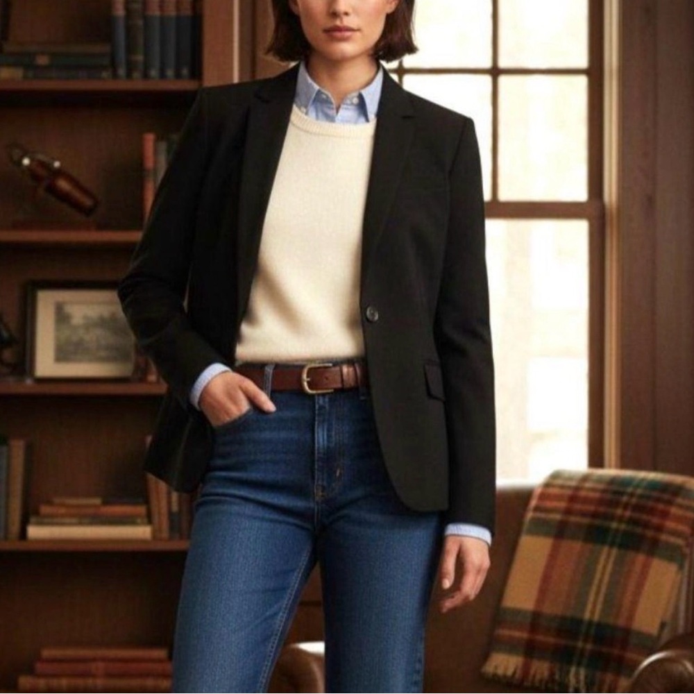 J Crew Black Bi Stretch Wool One Button Blazer | Size 2